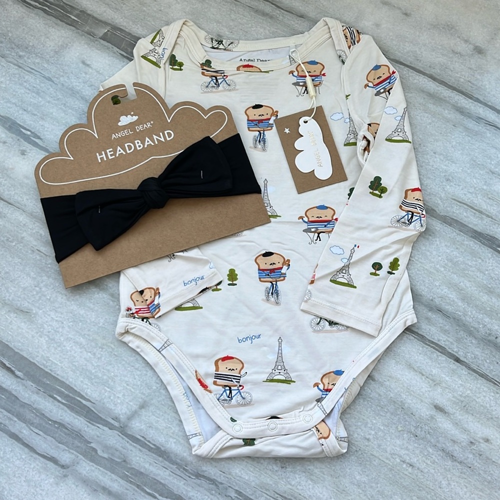 Angel Dear French Toast Bodysuit & Headband NWT